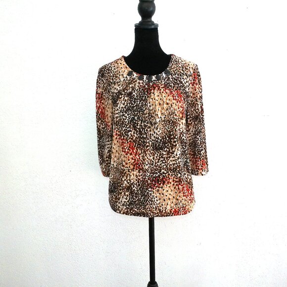 Red/beige/black Blouse, with rhinestone/glitters design - Picture 3 of 9